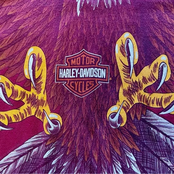 Vintage Harley Davidson Graphic T-Shirt 1993 Eagle All Over Print Maroon Large